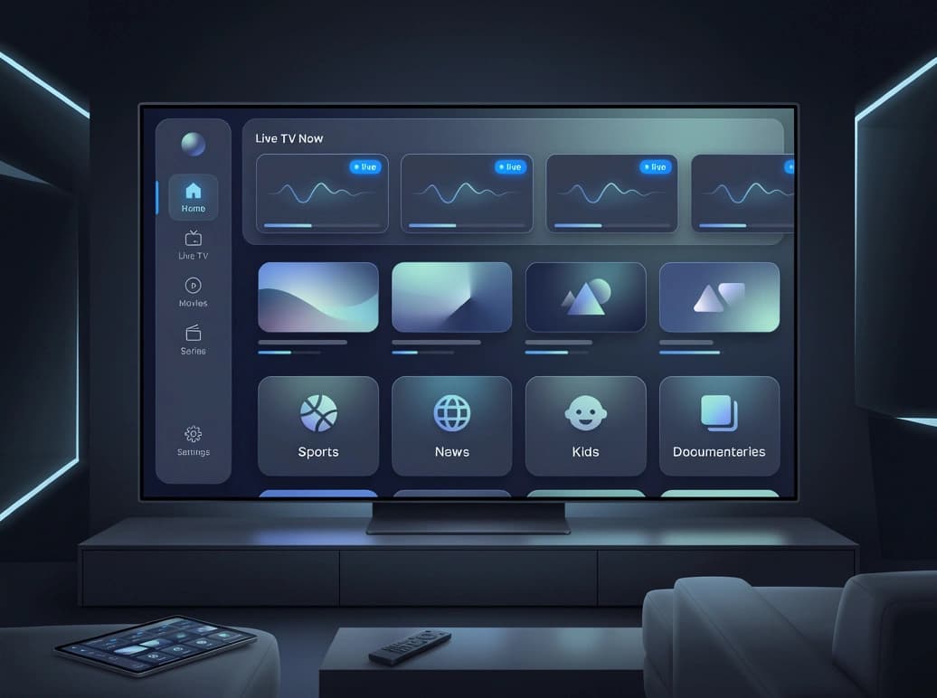 Illustration of streaming entertainment categories and content panels