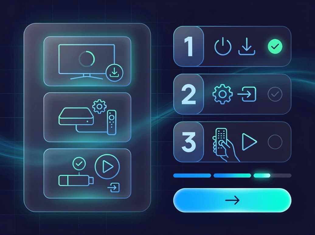 Illustration of IPTV setup tutorial content and onboarding steps